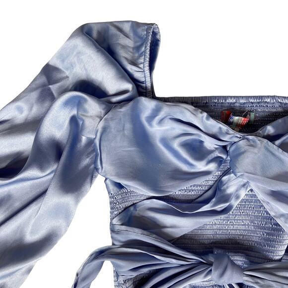 NEW Urban Outfitters Top Satin Puff Sleeve Smocked Shirt Square Neck Size Medium - Picture 8 of 10